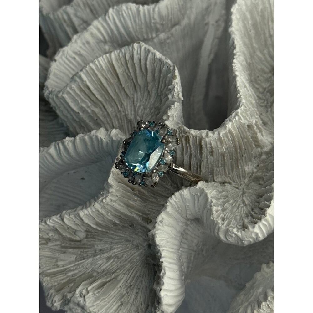 Beautiful 925 Sterling Silver Topaz & Beryl Ring Size 8 - Picture 5 of 9